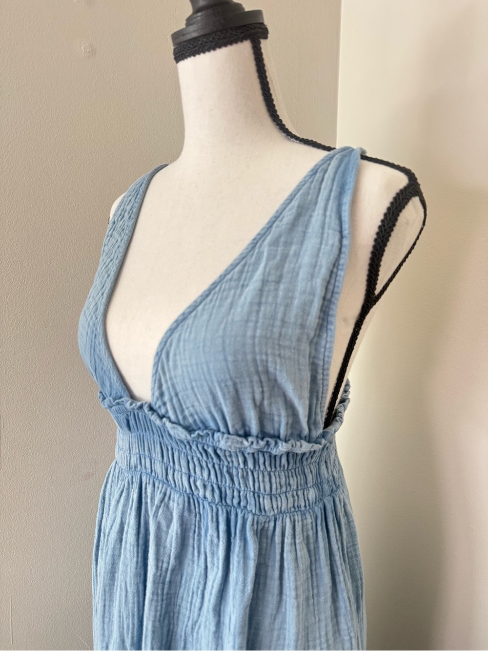 O'Neill Blue Cotton Gauze Midi Dress Size Small | Deep V Boho Beachy Sundress - Picture 6 of 10